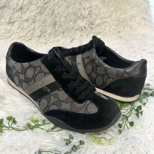 Coach CC Monogram Suede Canvas Black‎ Gray Lace Up Casual Kelson Sneakers 8B